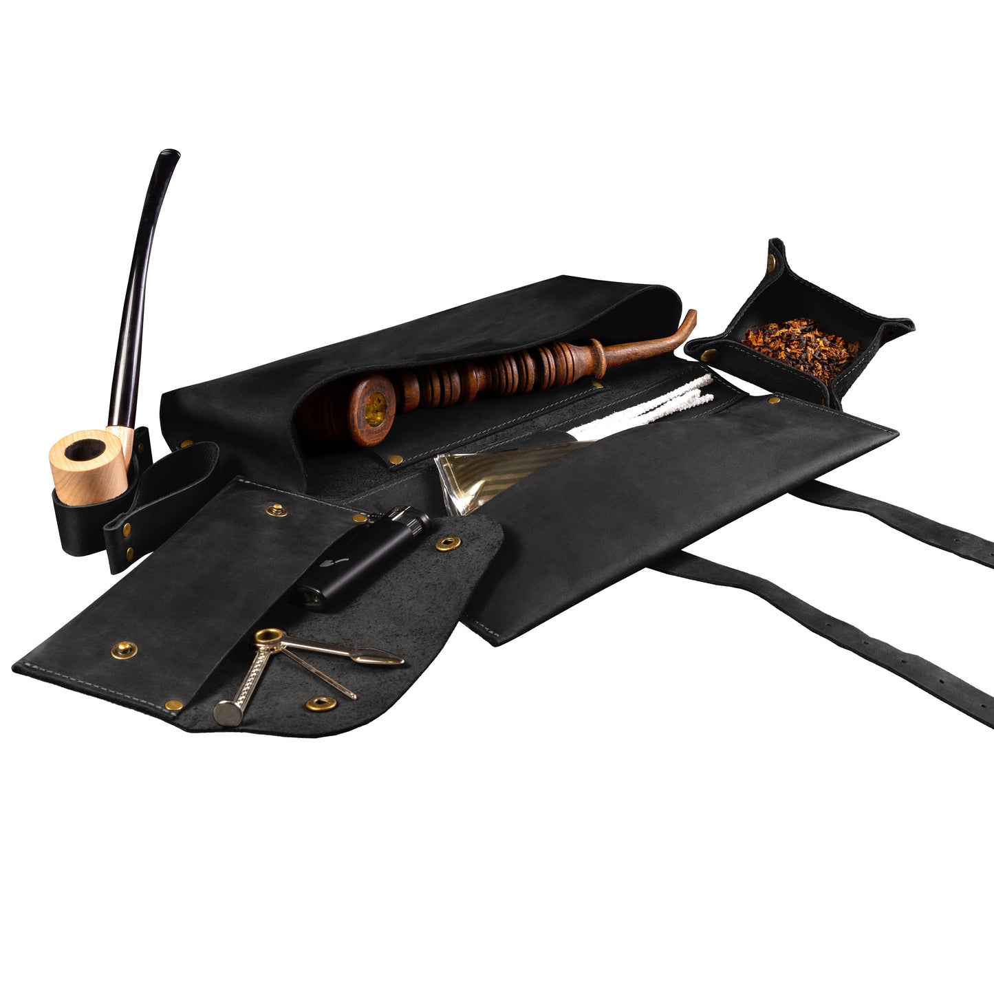 Leather Pipe Roll with Pipe Stand and Tobacco Bowl, Leather pipe case, Leather Churchwarden Pouch