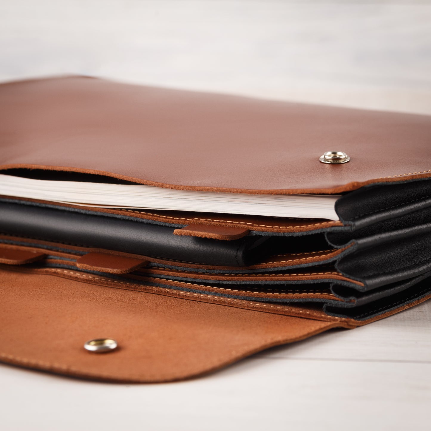 Leather File Folder, Accordian File Organizer, Leather Holder A4 for documents, Vertical Expanding Folder