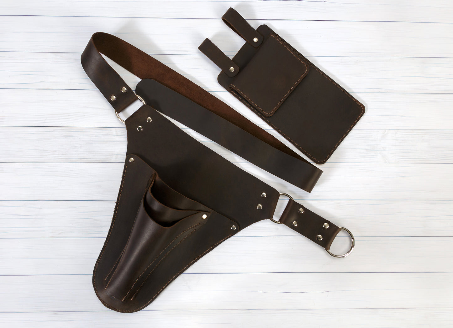 Leather Tool Belt with Hori-Hori Pocket Set of Two Pouch, Personalized Bag for Tools Florist Gardener Farmer