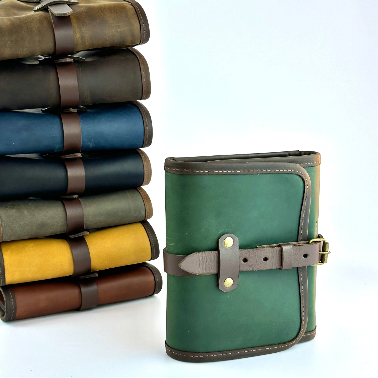 Leather Pipe Roll for Two Pipes, Pipe Pouch with Tray and Stander, Travel Tobacco Leather Bag