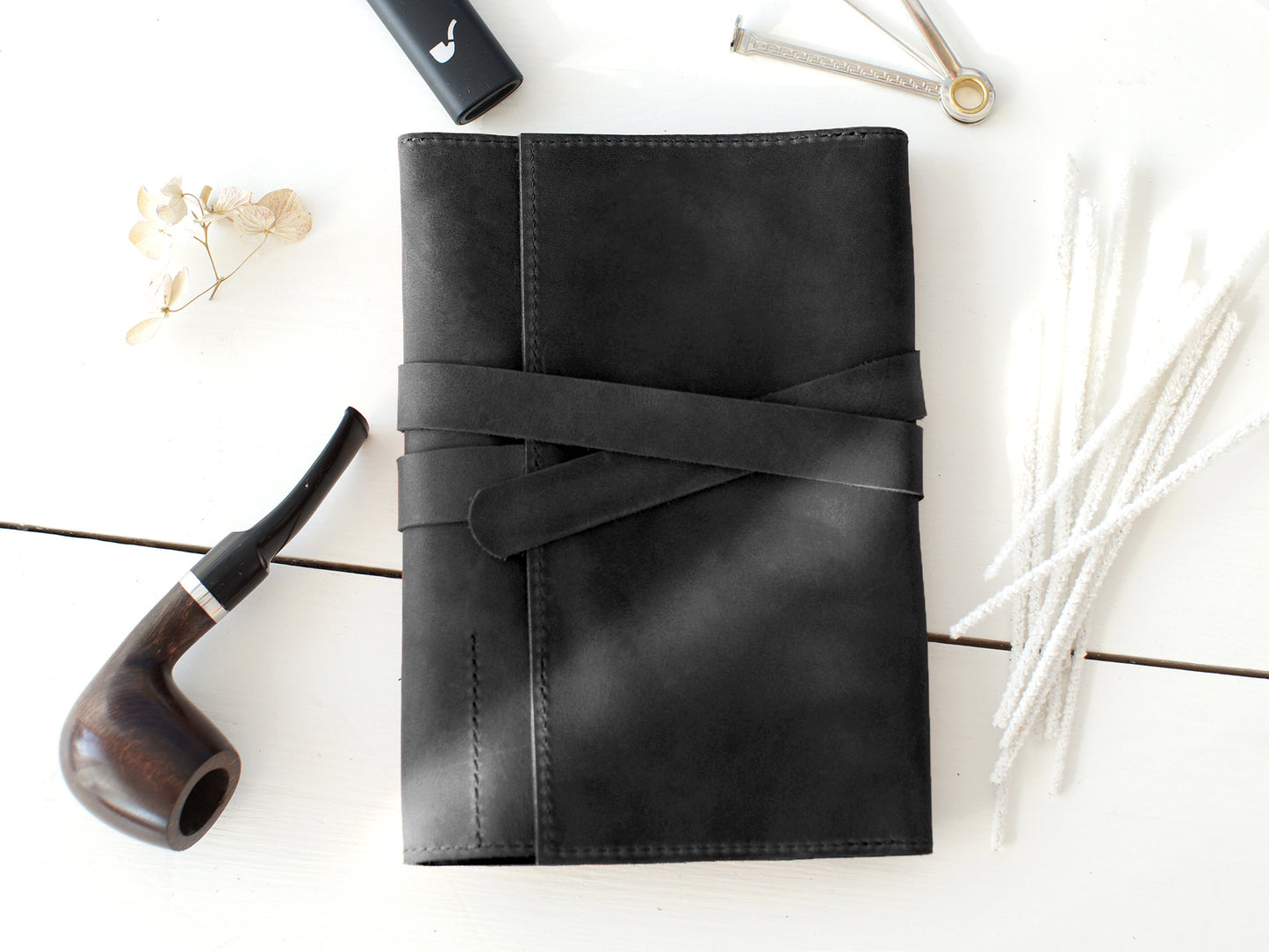 Leather Tobacco Pipe Holder with Tray and Pipe Stand, Smoking Pipe Pouch