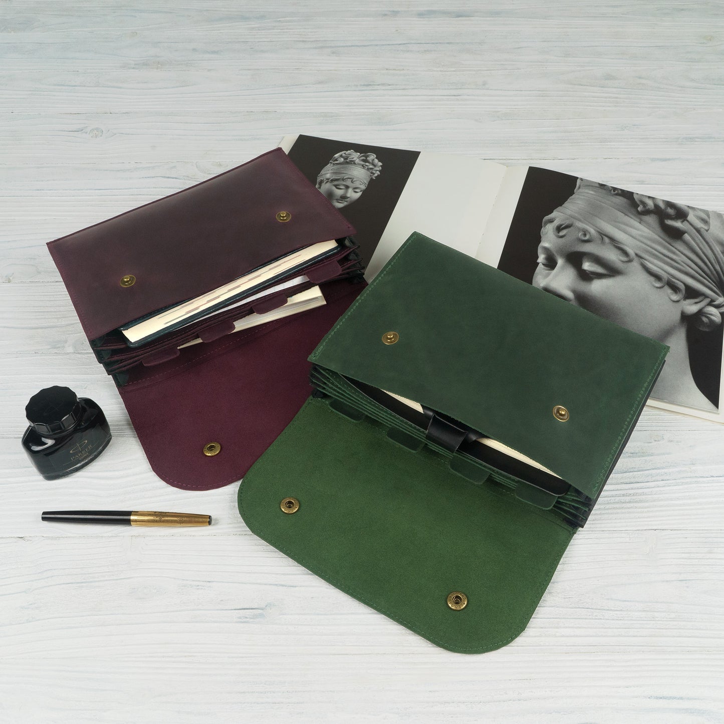Accordian File Organizer, Leather File Holder A5 for documents, Vertical Expanding Folder