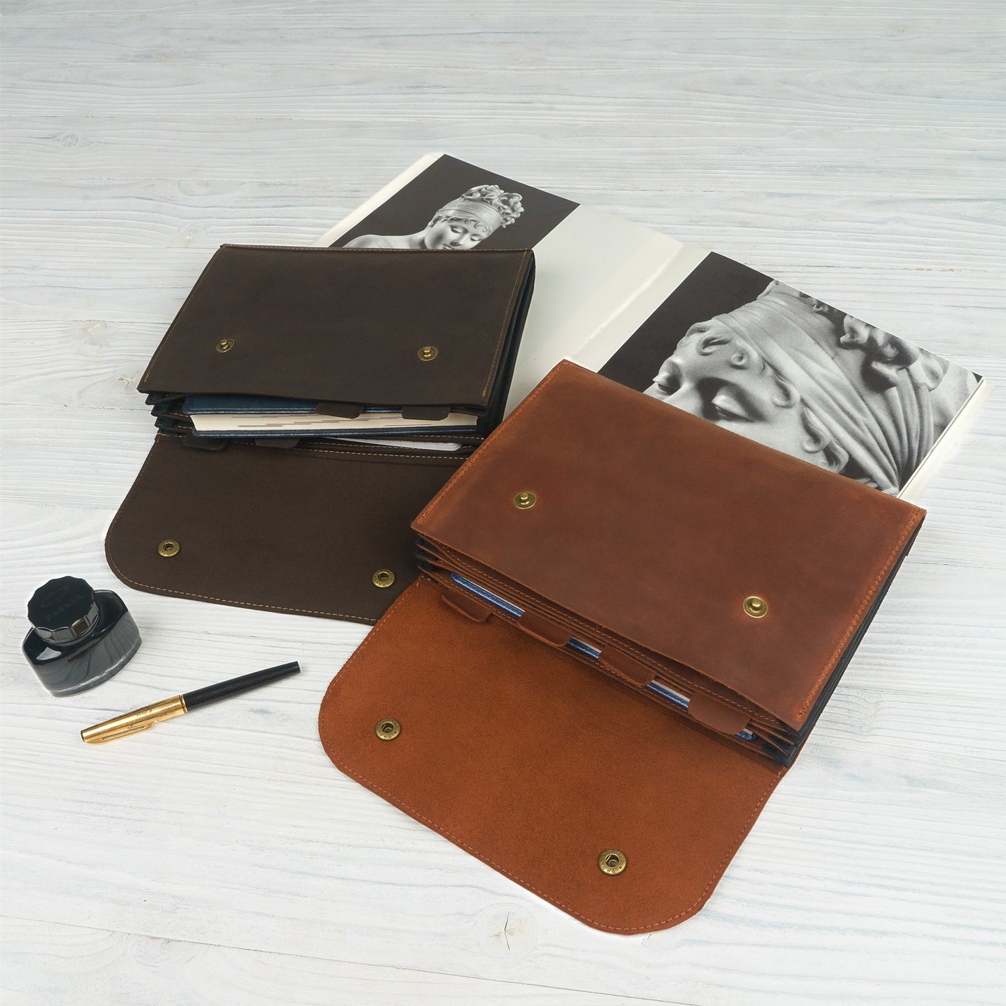 Accordian File Organizer, Leather File Holder A5 for documents, Vertical Expanding Folder