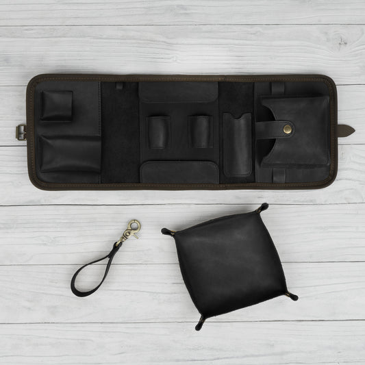 Leather Pipe Roll for Two Pipes, Travel Tobacco Leather Bag
