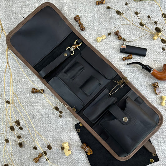 black leather tool roll for pipe smokers