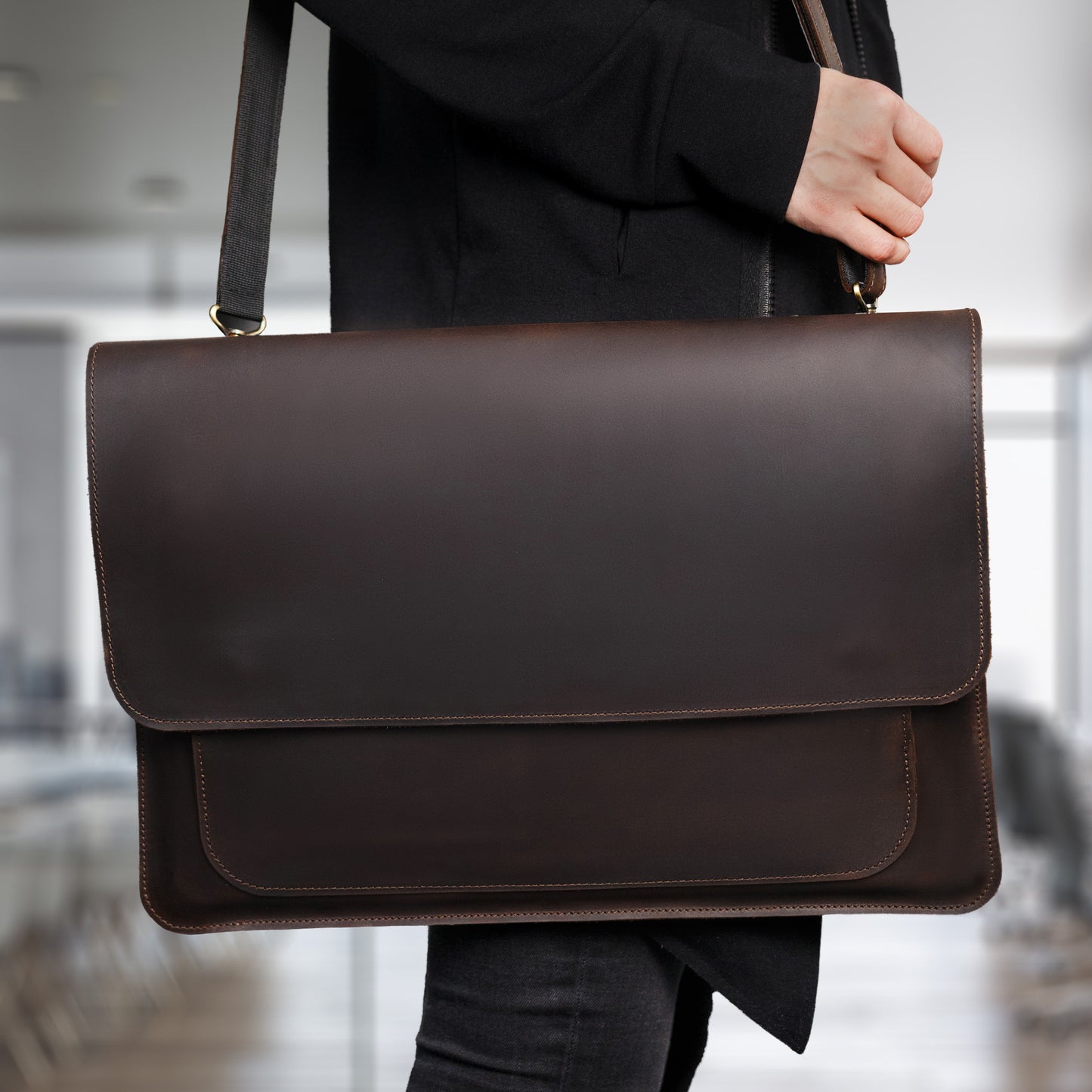 Leather Bag for Laptop, Mens Leather Laptop Sleeve, Macbook Messenger Bag